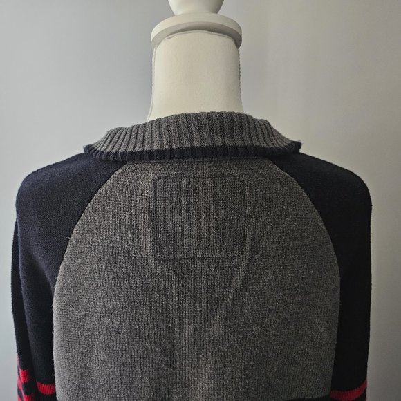 men's AEROPOSTALE 3/4 zip SWEATER black STRAIGHT HEM warm RED gray - Picture 11 of 13